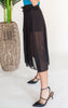 Halara High Waisted Drawstring Contrast Mesh 2-in-1 Side Pocket Flowy Midi Flare Casual Skirt - Black**