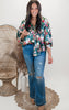 Flower Print Button Down Oversized Satin Blouse