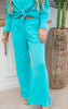 Teal Gauze Wide Leg Pants