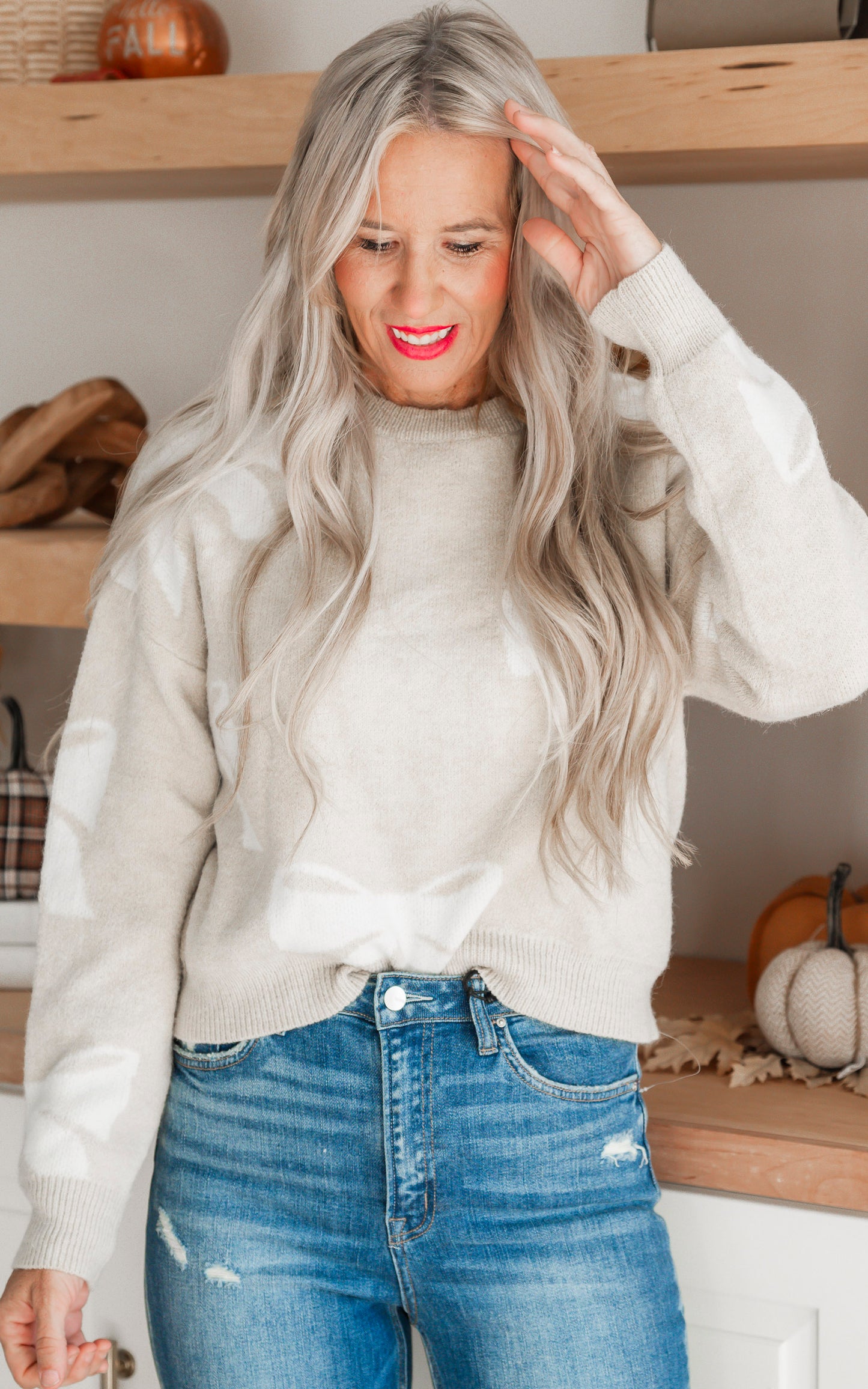 Taupe Bowtie Sweater by Salty Wave