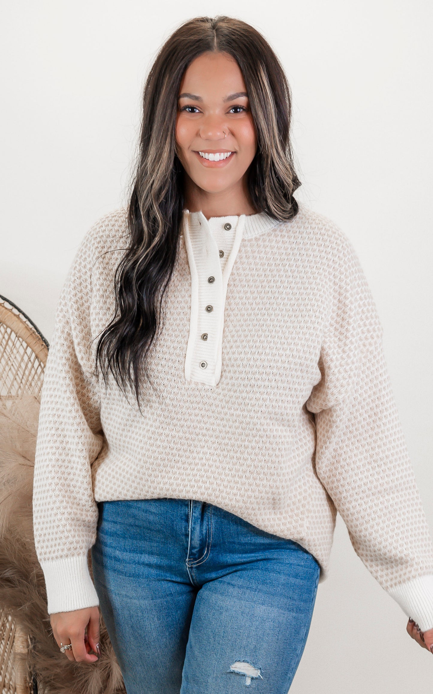 Point Knitting Loose Fit Oversized Sweater