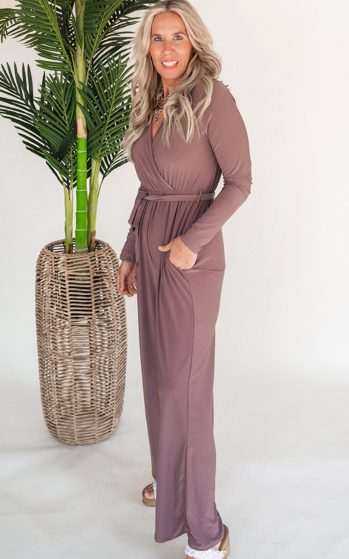 Dusty Mauve Long Sleeve Jumpsuit