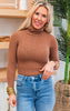 Brown Knit Ribbed Turtleneck Top