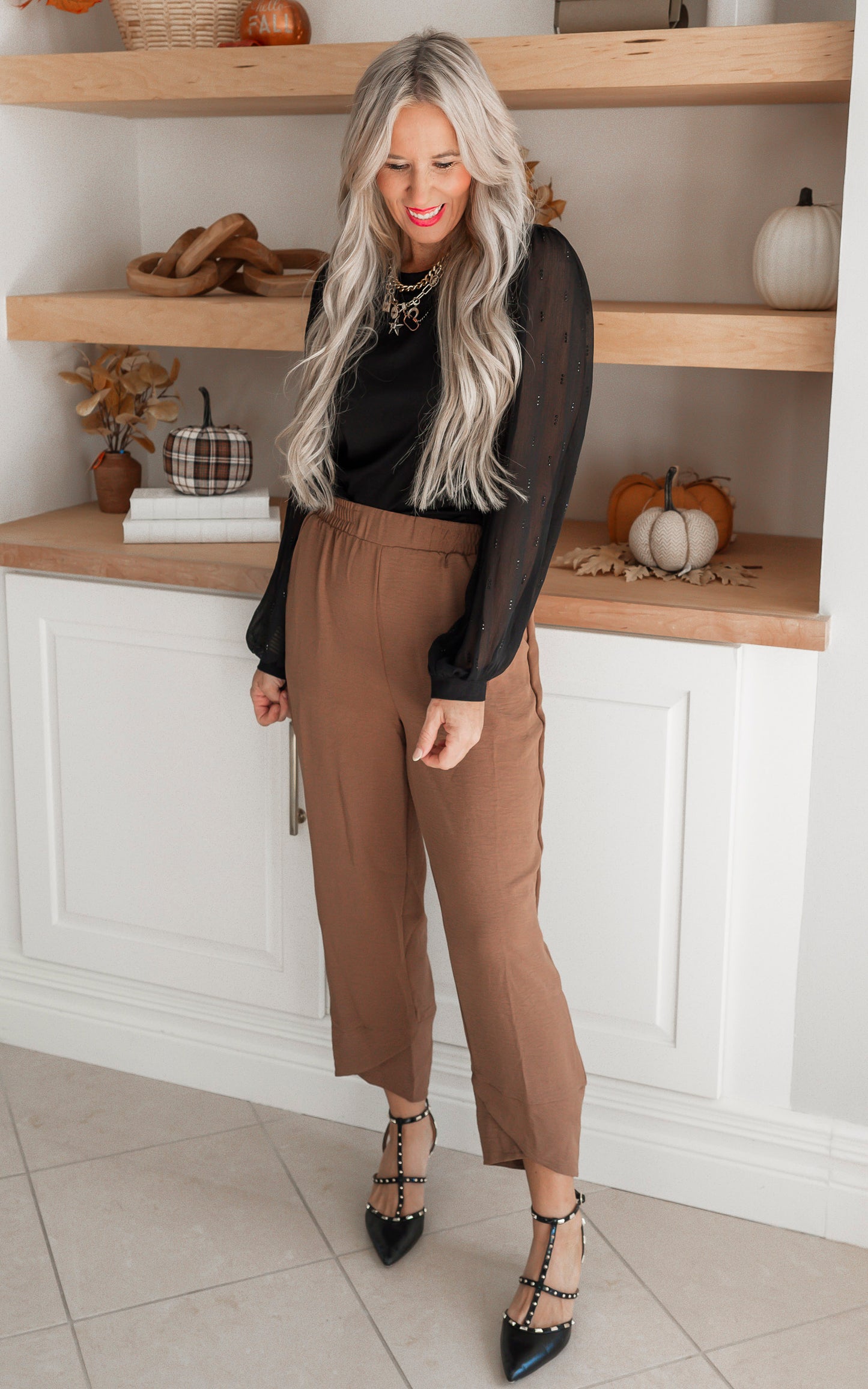 High Waisted Solid Knit Pant | WHITE BIRCH - Final Sale