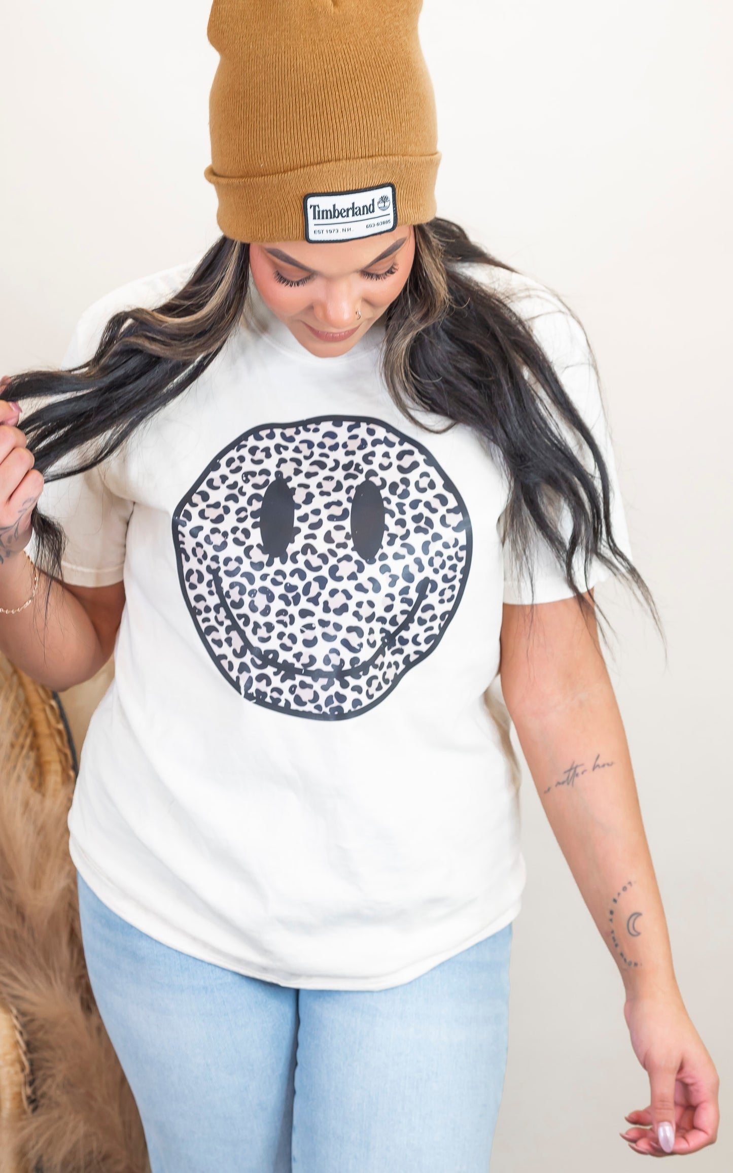 Leopard Smiley Face Garment Dyed Graphic T-shirt