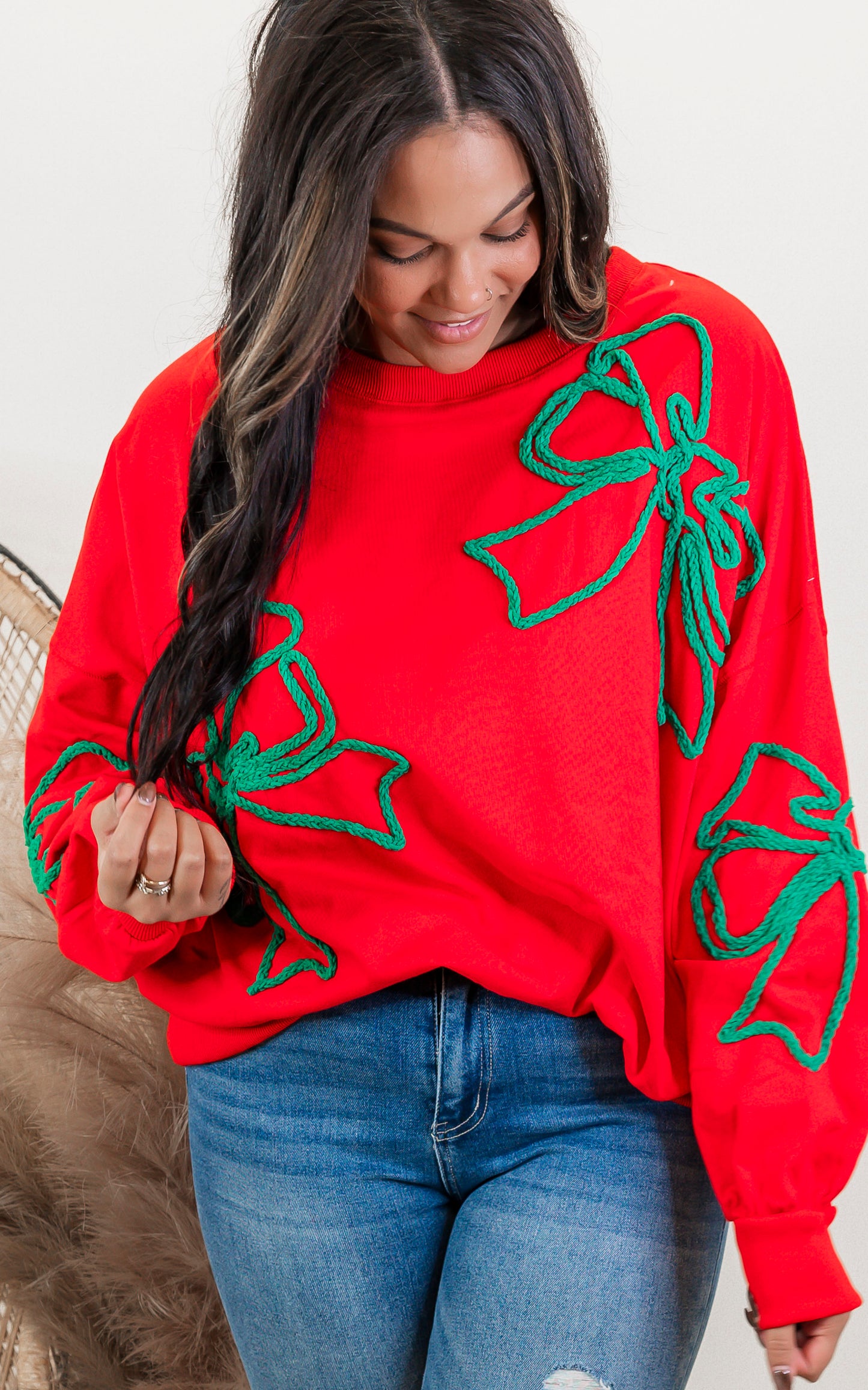 Christmas Bows Holiday Sweatshirt Top