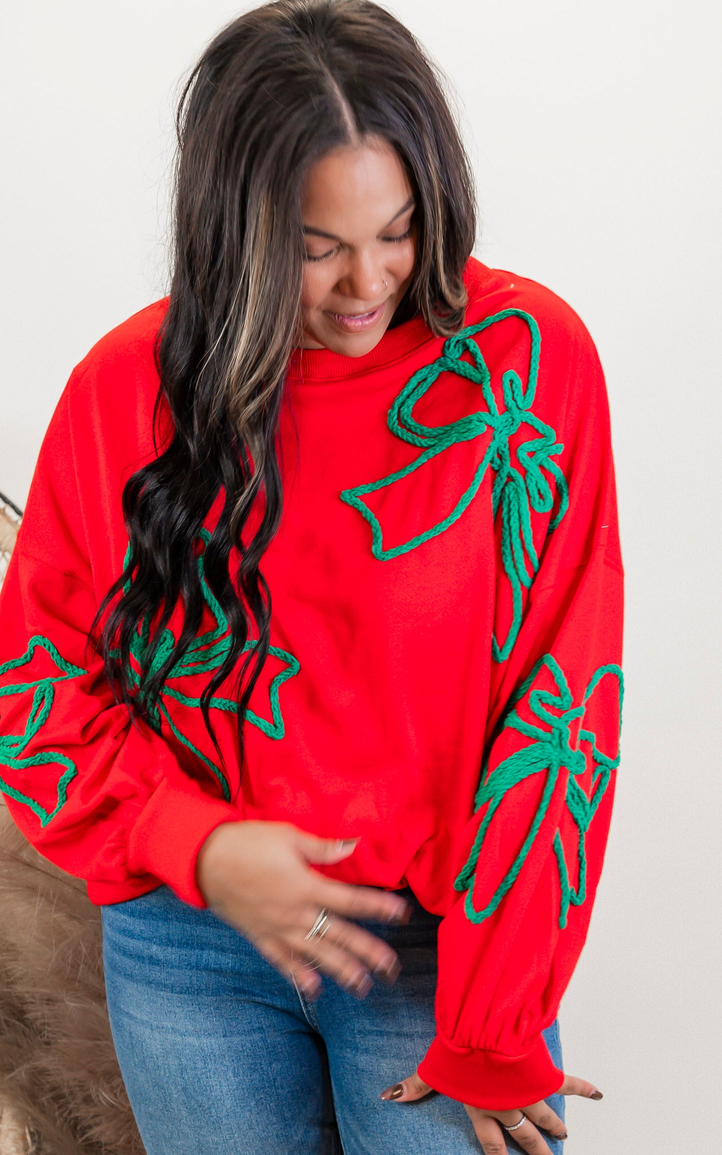 Christmas Bows Holiday Sweatshirt Top