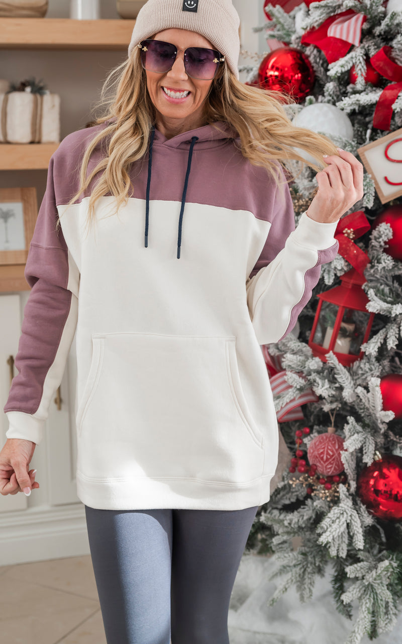 Color Blocked Hoodie Pullover with Pockets | MONO B