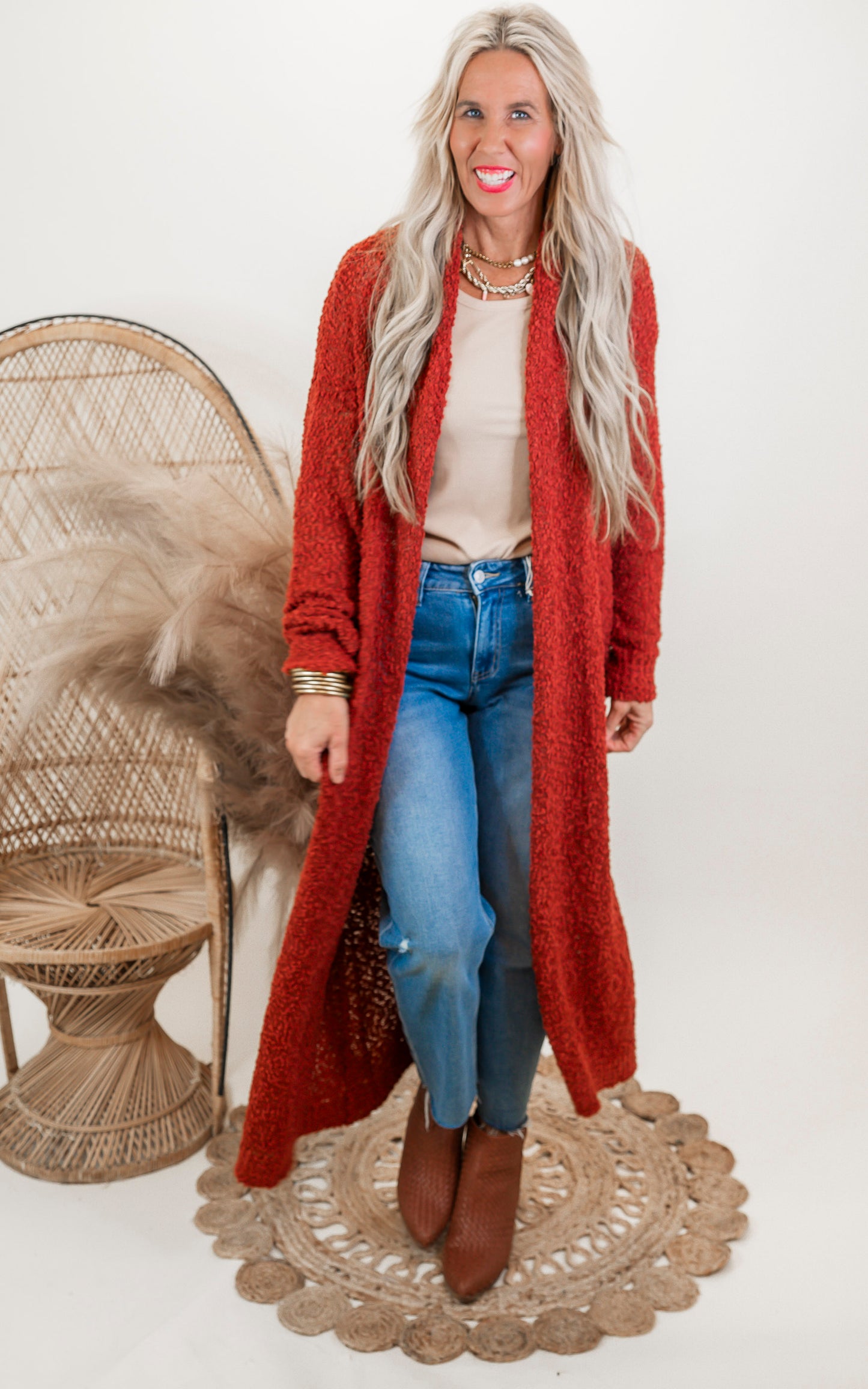 Long Robe Style Popcorn Cardigan