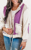 Purple Multi Fabric Hooded Button Down Shacket | POL