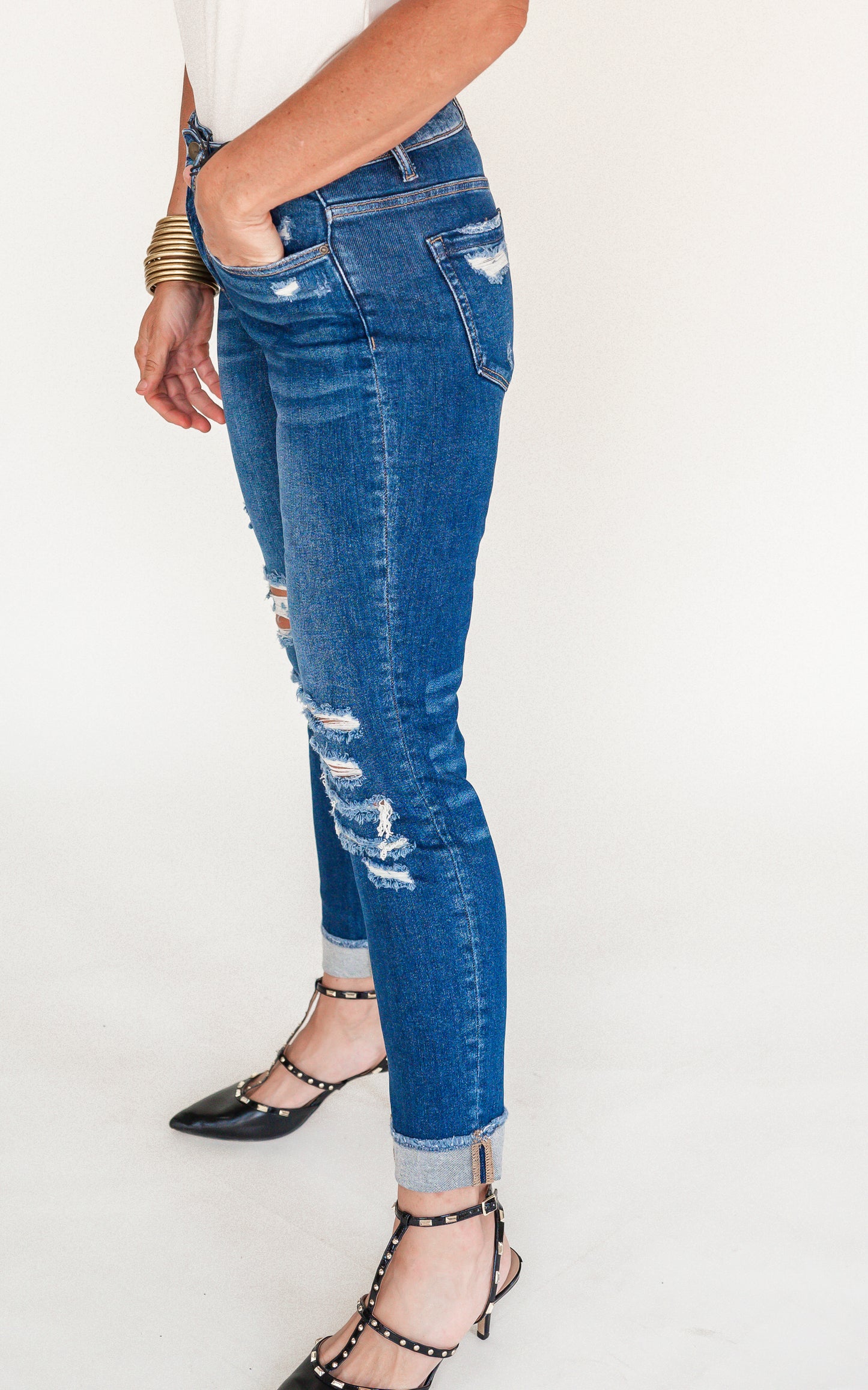 The Hannah High Rise Boyfriend Crop w/ Cuff Denim Jeans