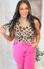 Sleeveless V Neck Leopard Printed Crop Sweater Top*