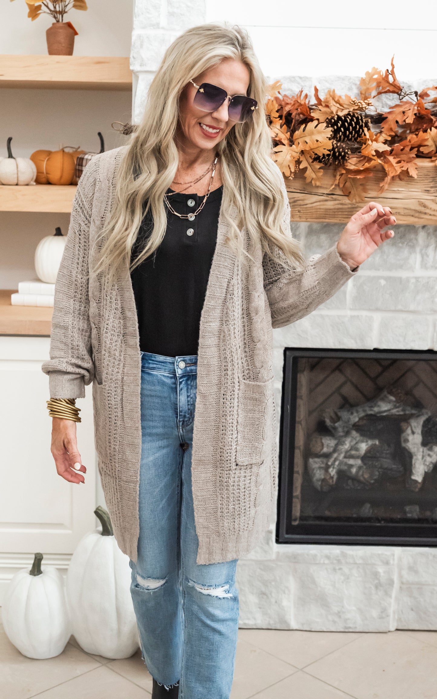 Twist Knitted Long Cozy Cardigan - Taupe