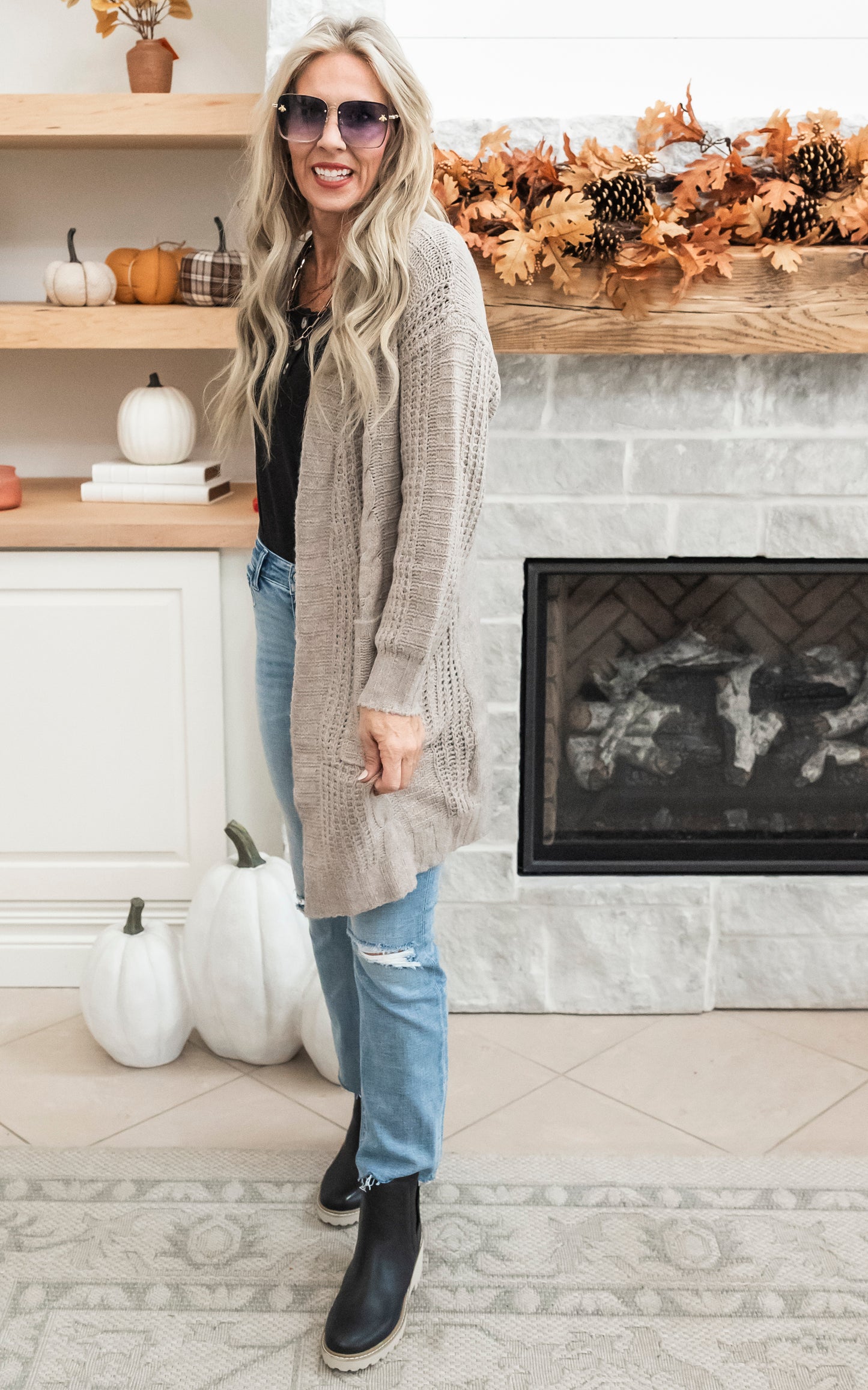 Twist Knitted Long Cozy Cardigan - Taupe