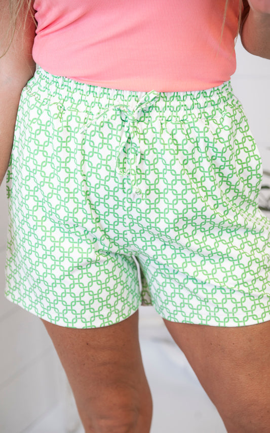 Green Geometric 24/7 Everyday Shorts | SALTY WAVE