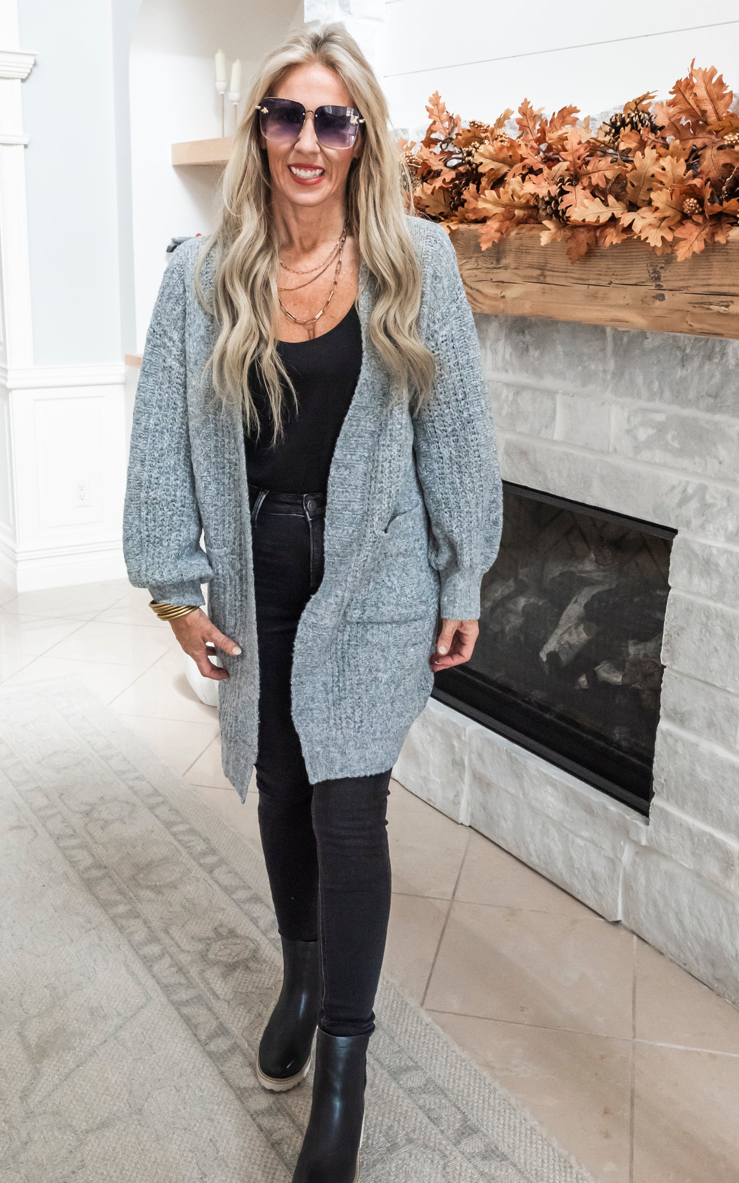 Twist Knitted Long Cozy Cardigan - Grey