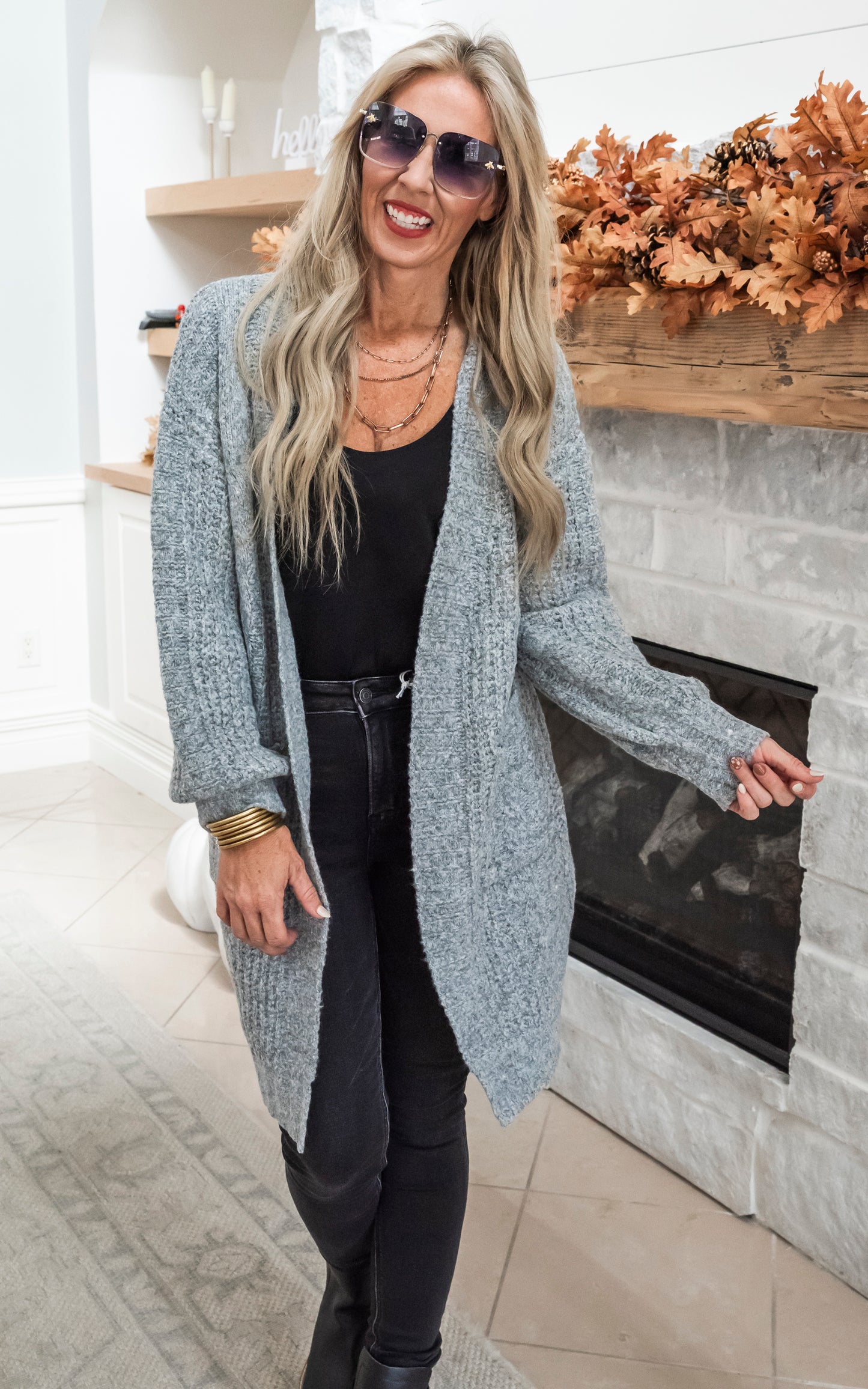 Twist Knitted Long Cozy Cardigan - Grey