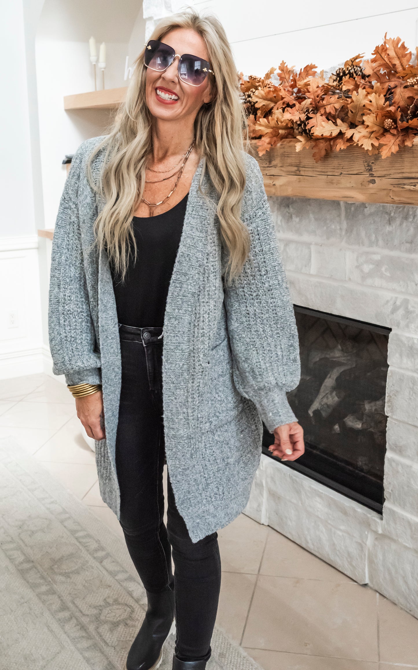 Twist Knitted Long Cozy Cardigan - Grey