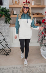 Color Blocked Hoodie Pullover with Pockets | MONO B