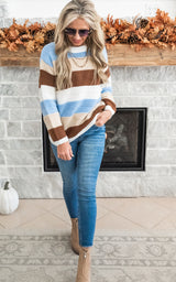 Just A Thought Fall Striped Colorblock Sweater - Denim