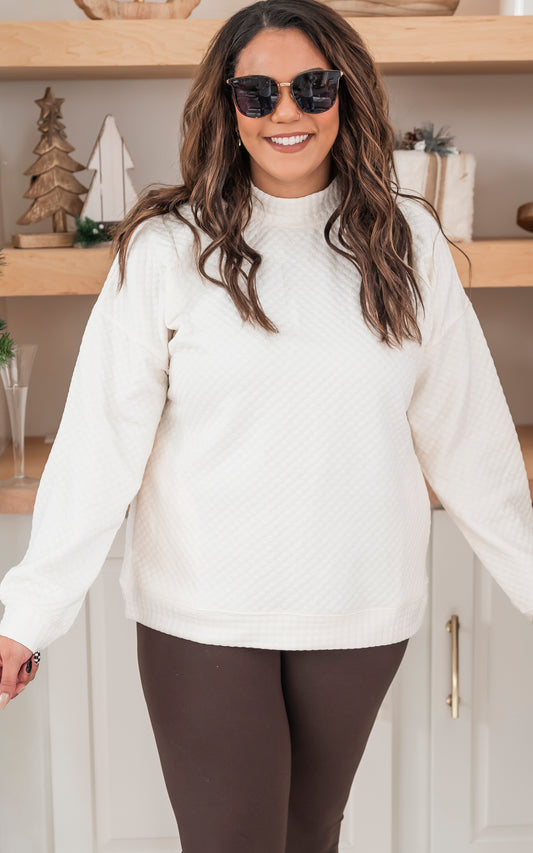 Ivory Textured Mock Neck Sweatshirt