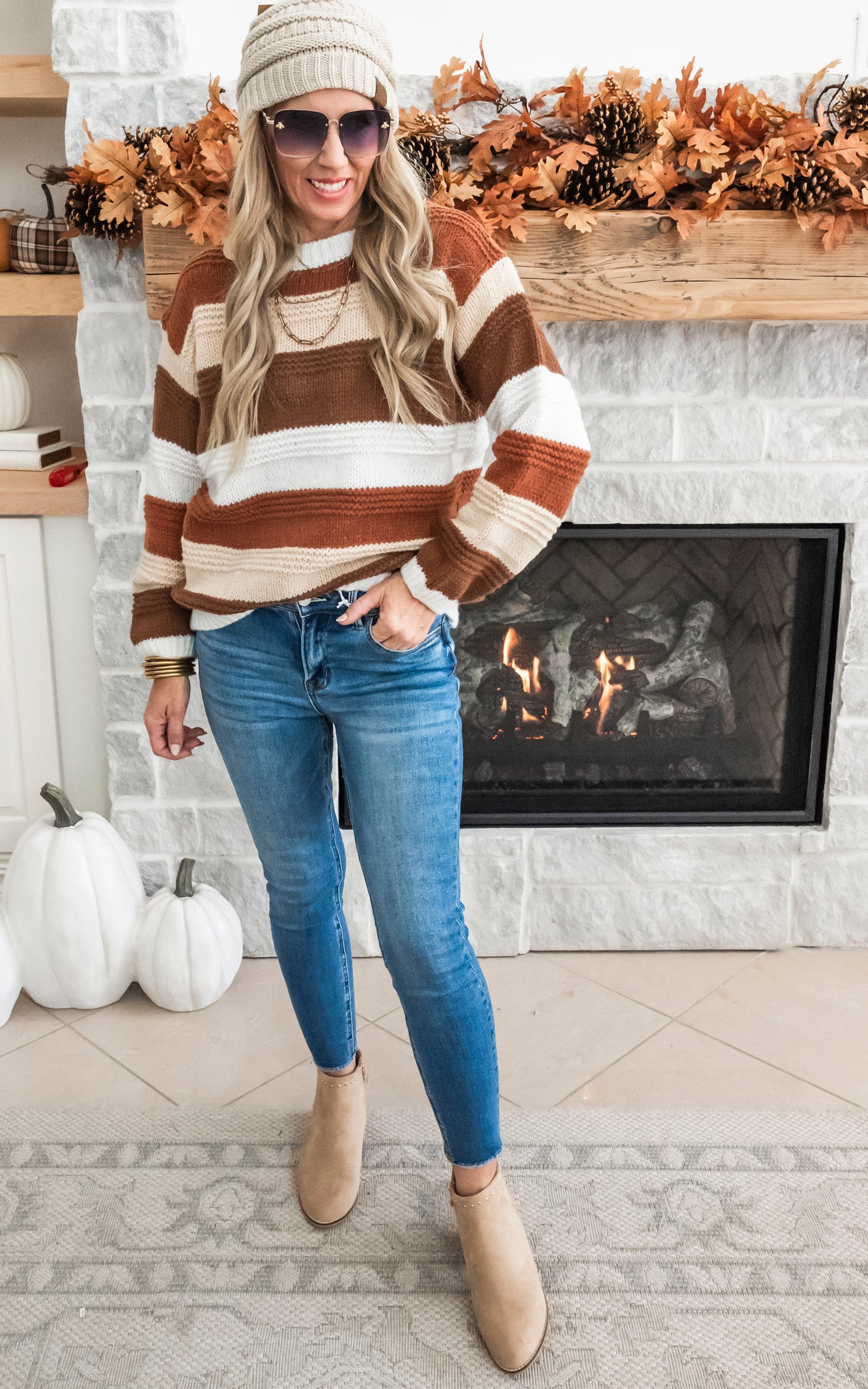 Just A Thought Fall Striped Colorblock Sweater RUST