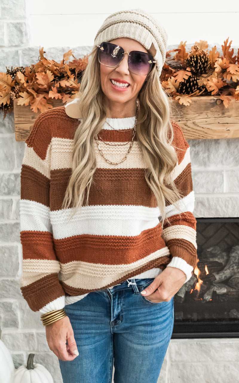Just A Thought Fall Striped Colorblock Sweater RUST
