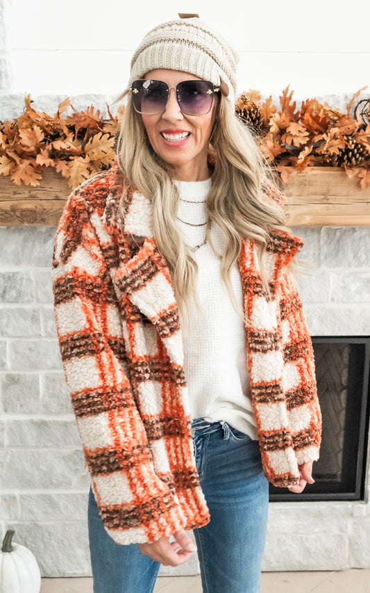 Make it Count Rust Plaid Sherpa Jacket