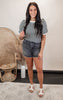 Black Grey Super High Distressed Denim Shorts | MICA