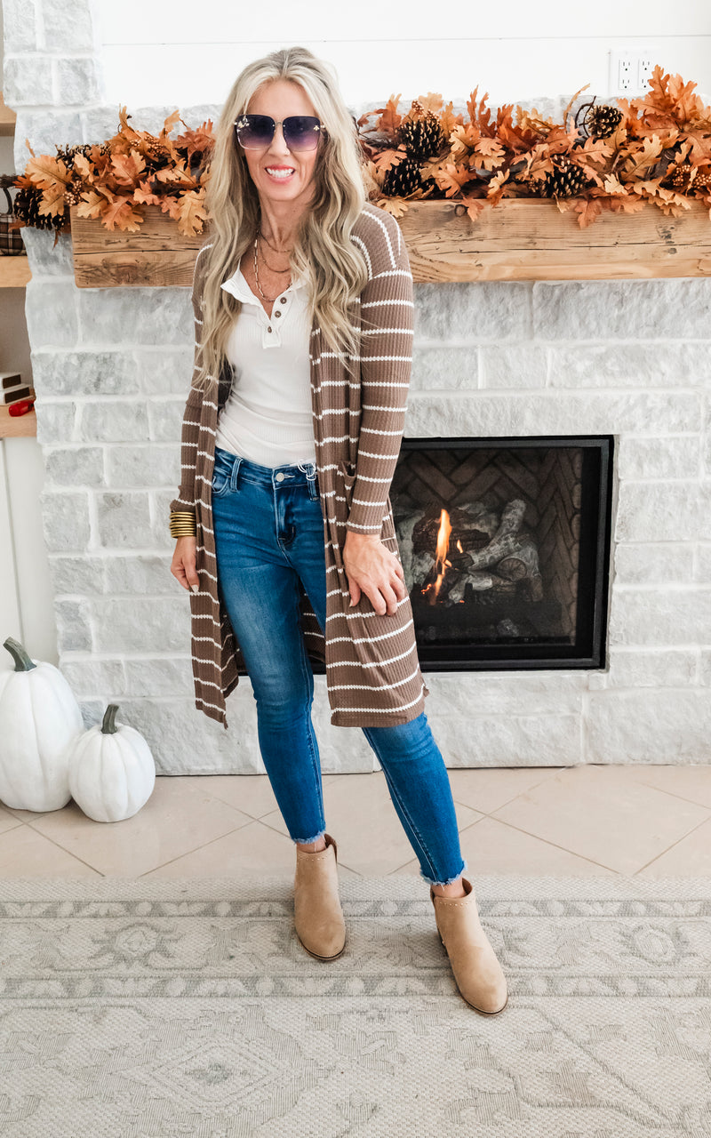 Striped Thermal Open Front Cardigan