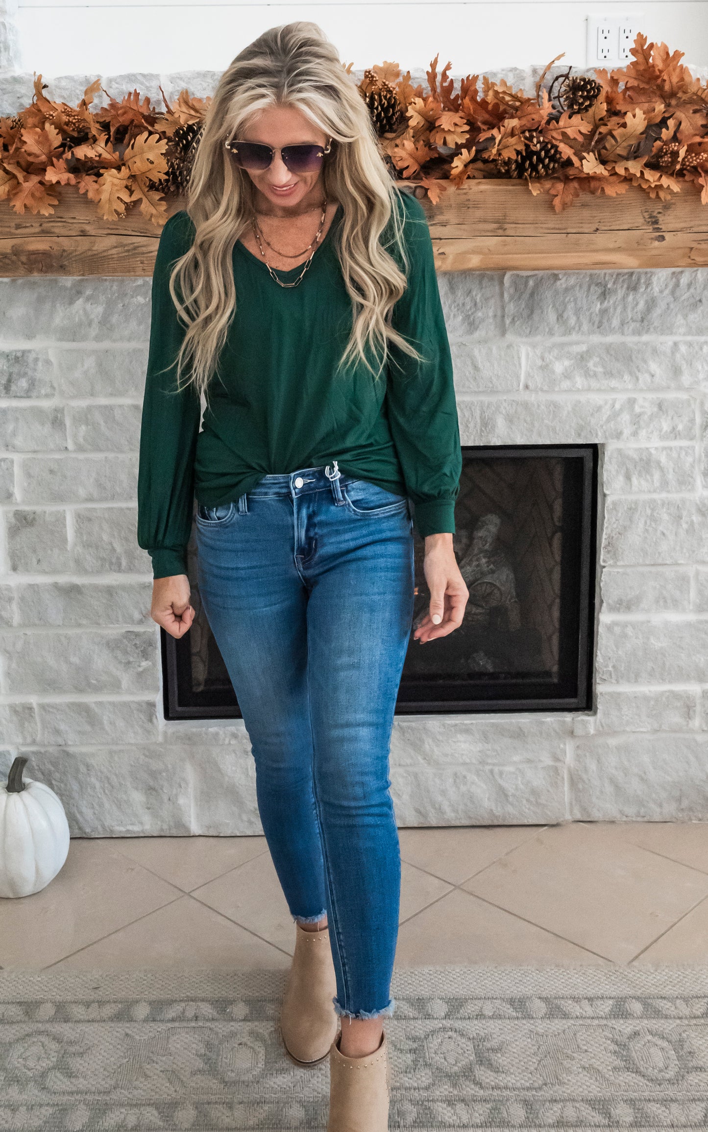 Simple is Beautiful Hunter Green Long Sleeve Jersey Top