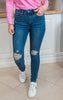 JUDY BLUE Mid-Rise Tummy Control Destroy Skinny Denim Jeans