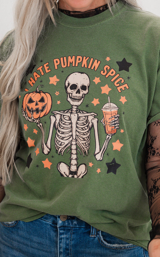 I Hate Pumpkin Spice Halloween Garment Dyed Graphic T-shirt - FINAL SALE