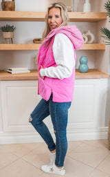 Pink Quilted Tweed Hooded Vest