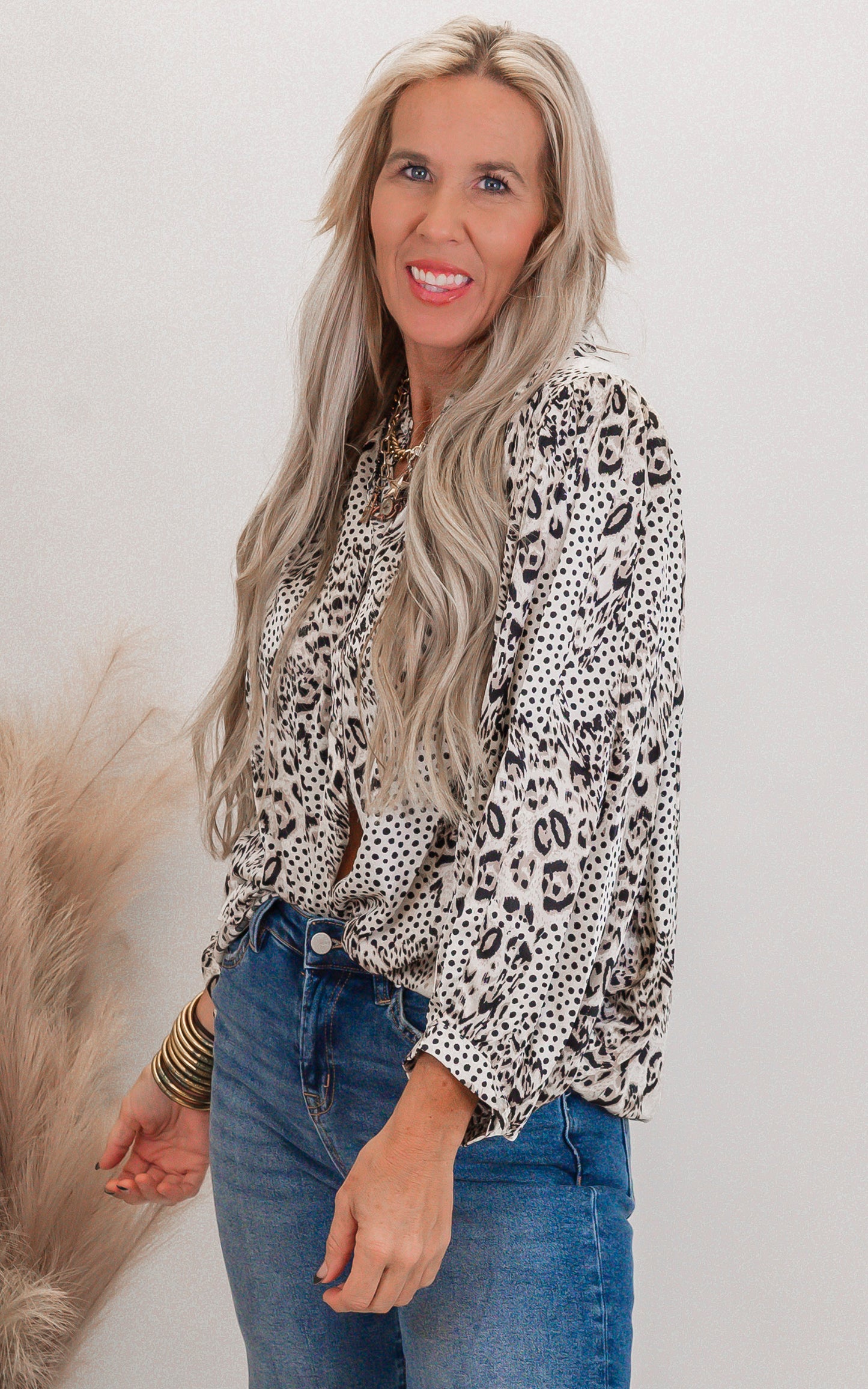 Natural Leopard 3/4 Sleeve Blouse Top