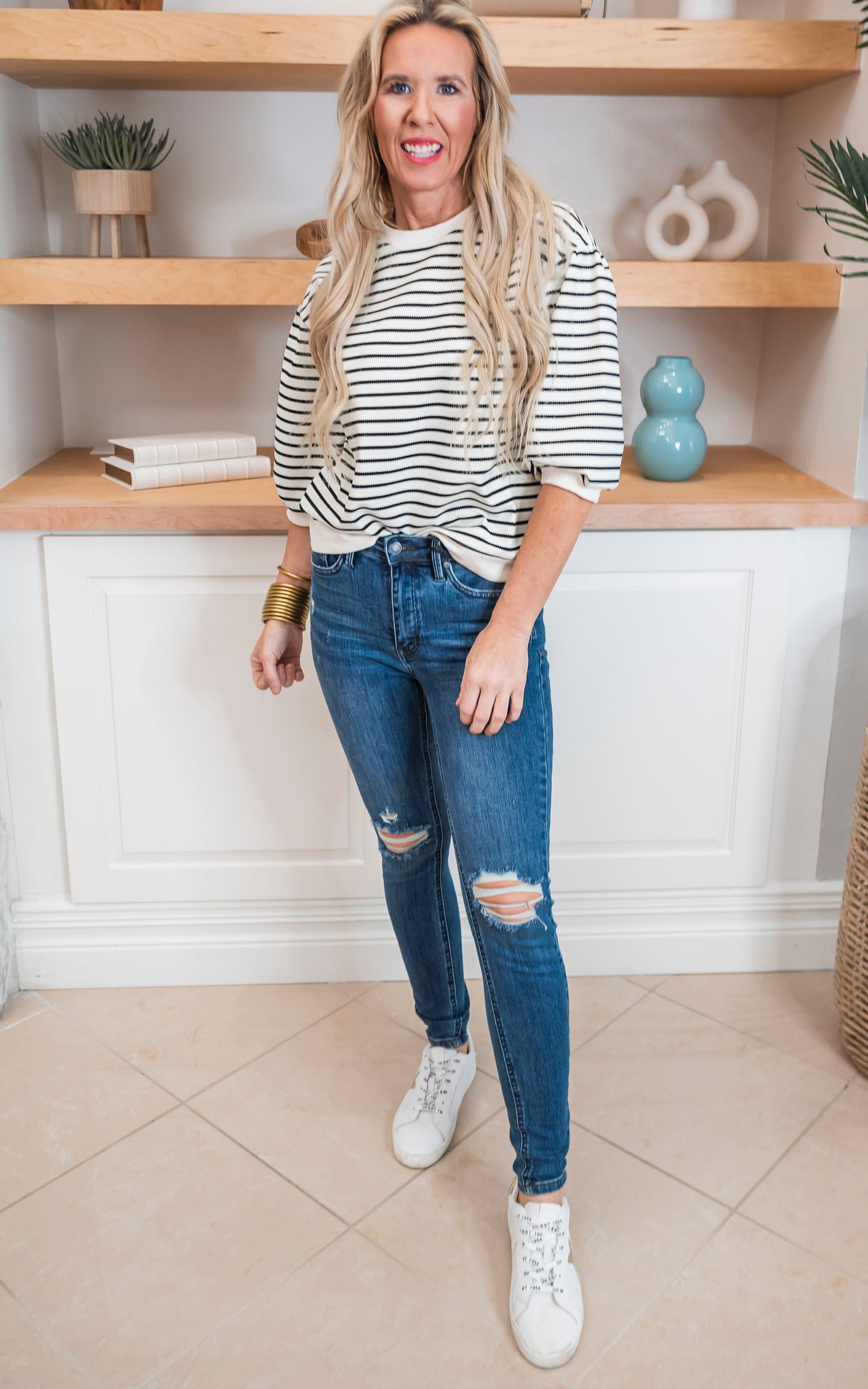 Black Striped 3/4 Sleeve Top