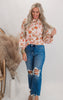 Floral Print Long Sleeve Mock Neck Blouse Top