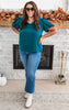 V-Neck Puff Sleeve Blouse Top - Hunter Green