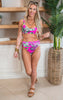 Pink Tropical Palm Ribbed Bikini Swim Set 