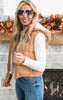 Hooded Puffer Vest With Fleece Lining - Spice