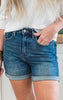 High Waist Tummy Control Vintage Wash Cuffed Denim Shorts (REG/CURVY) | Judy Blue - Final Sale