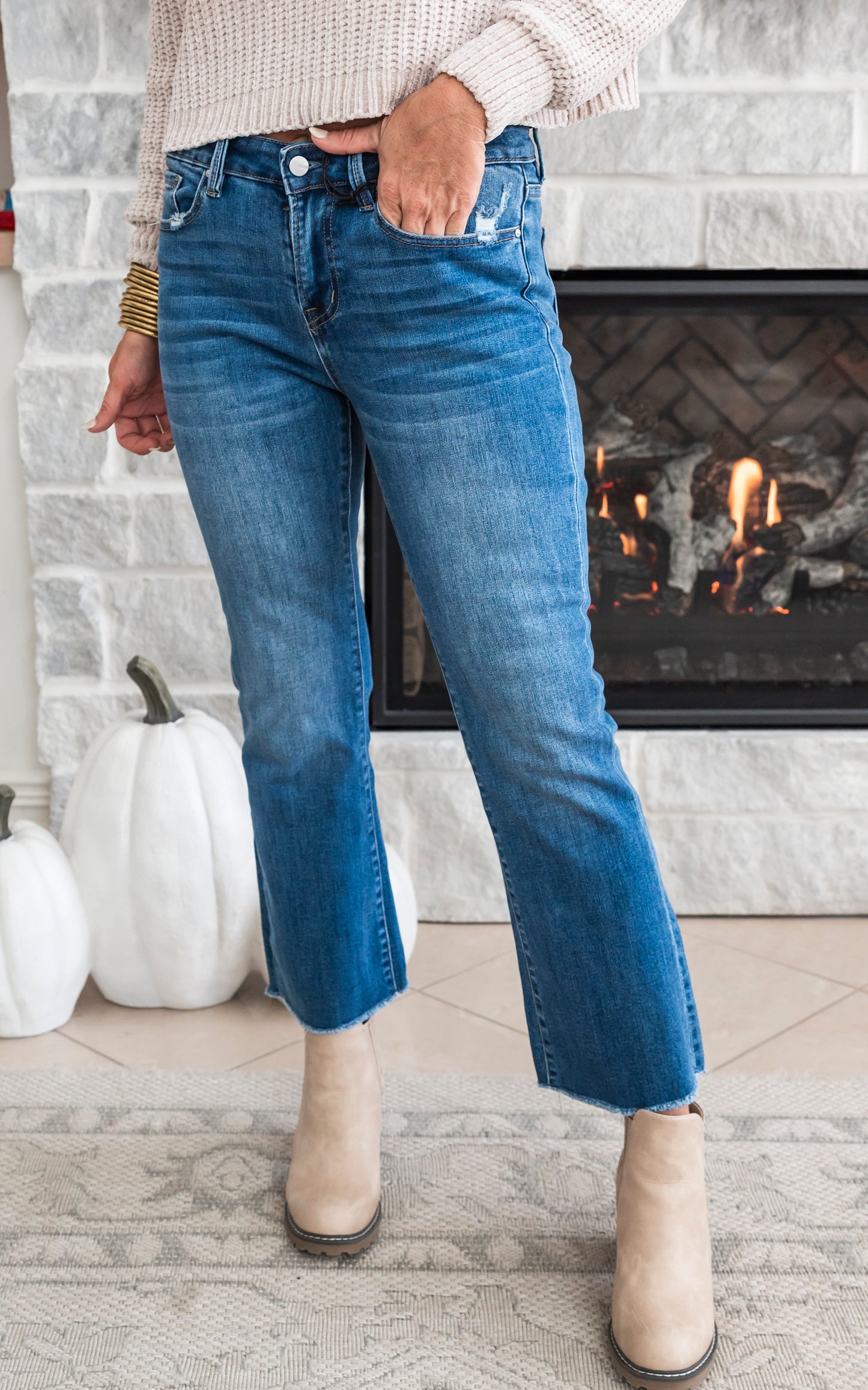 The Anna Mid Rise Bootcut Crop Denim Jean | Mica