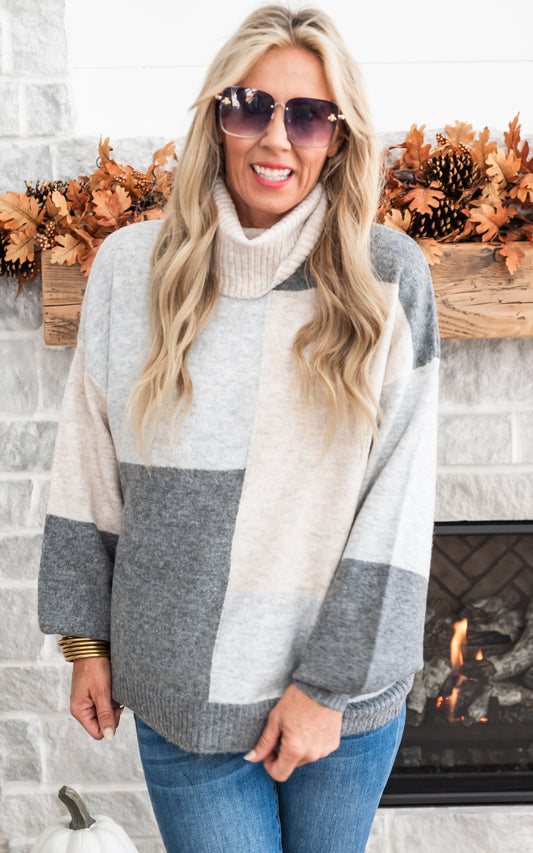 Heather Grey Colorblock Cowl Neck Sweater