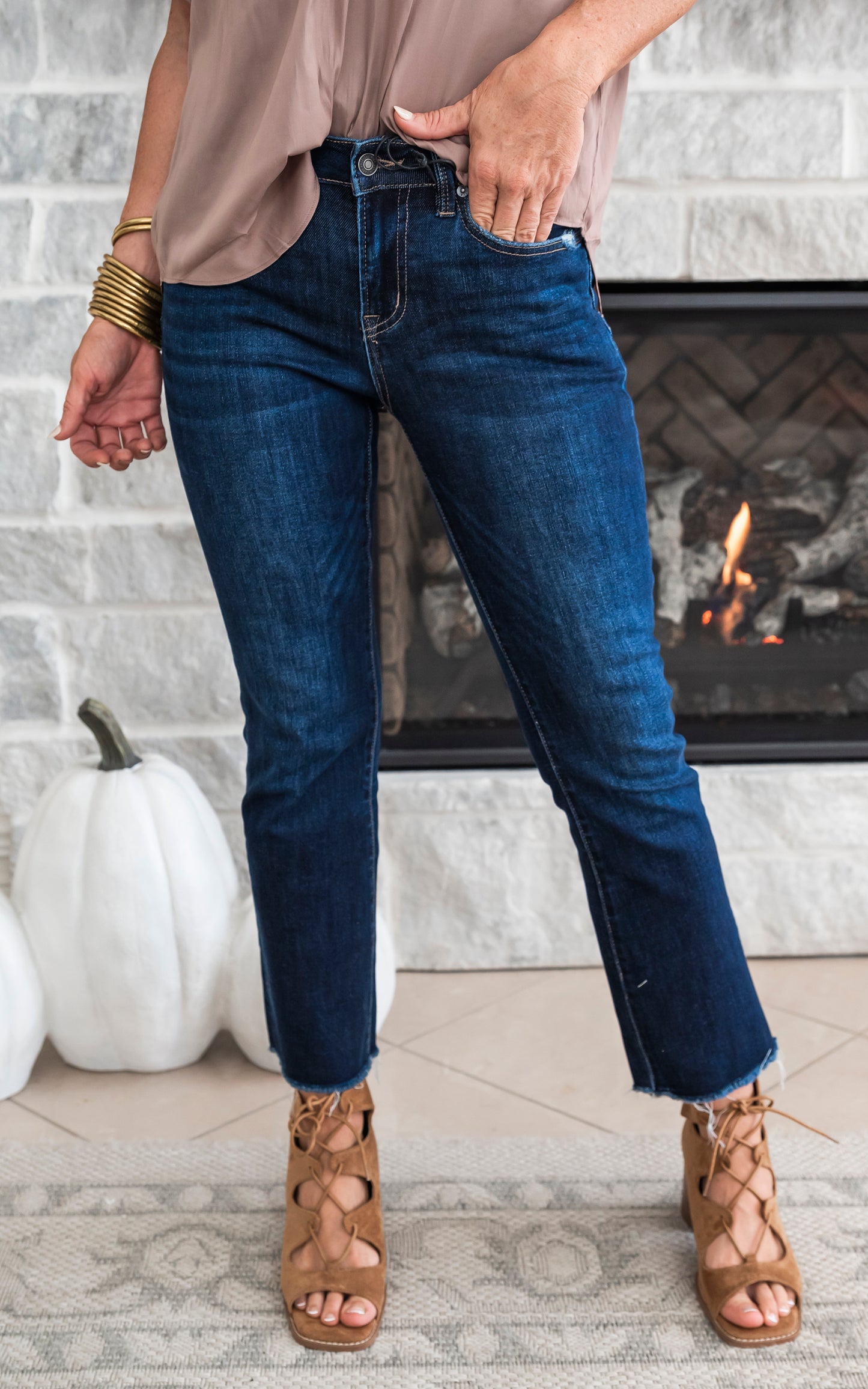 The Elsa Mid Rise Bootcut Crop Dark Denim Jean | Mica