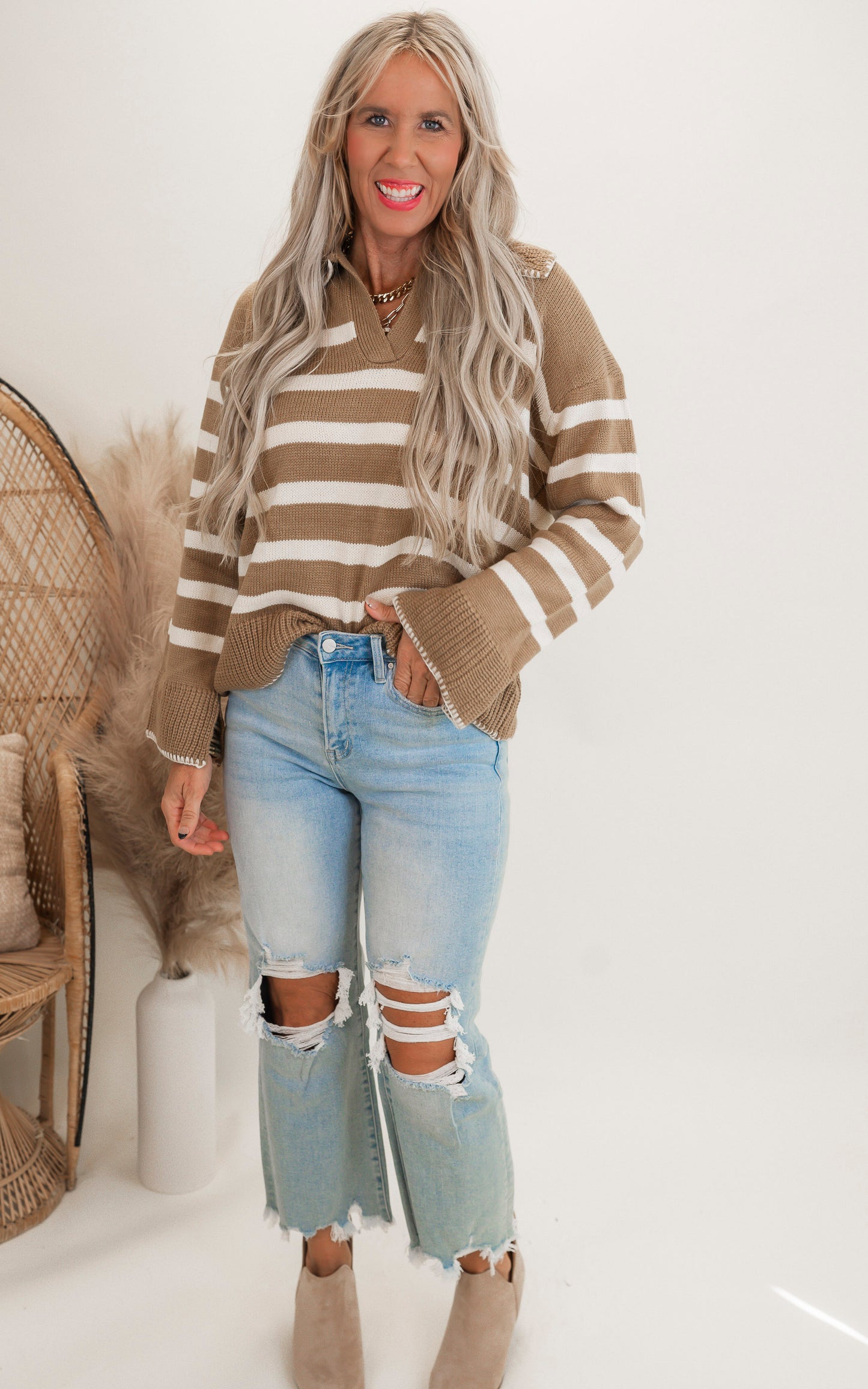 Stripe Pattern Knit Sweater