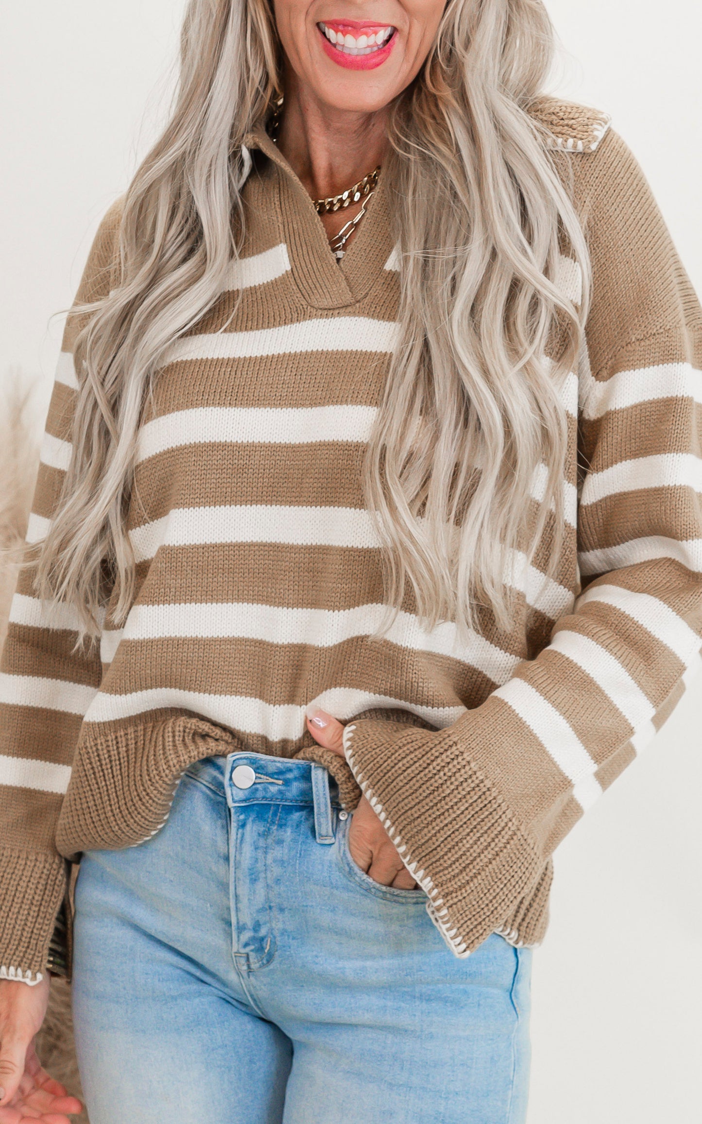 Stripe Pattern Knit Sweater