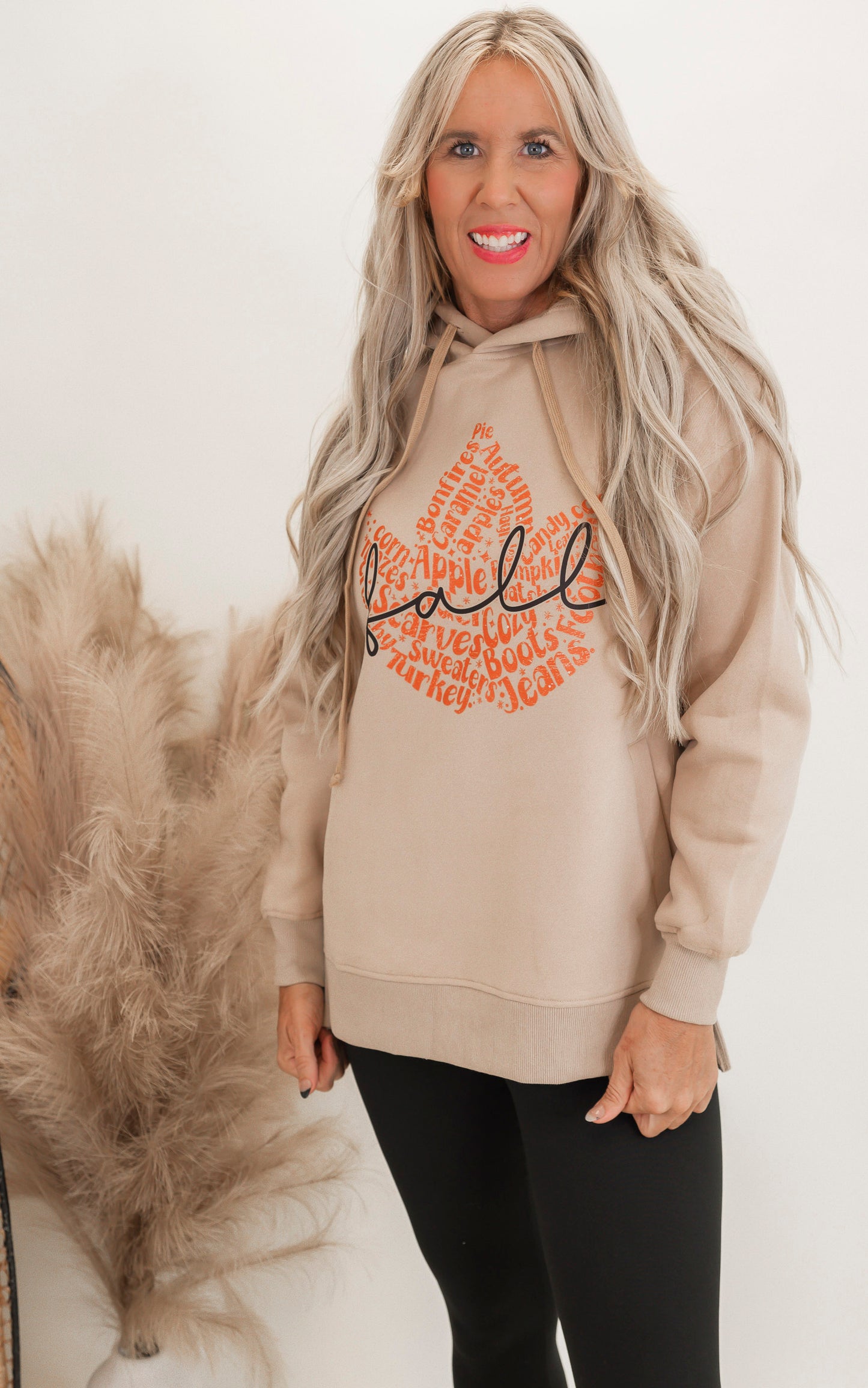 Fall Leaf Vibes Taupe Side Slit Hoodie