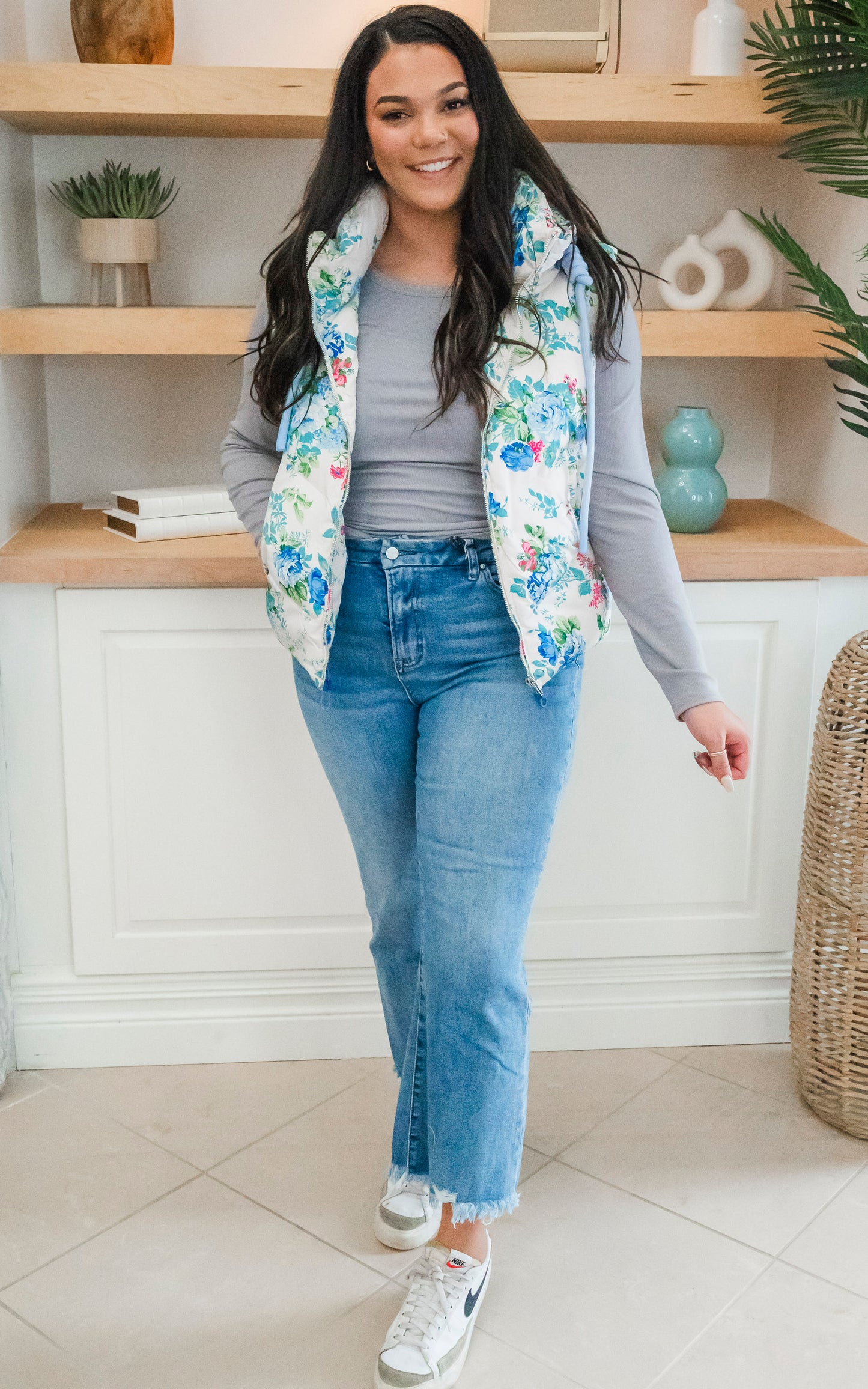 Blue Floral Quilted Vest - Final Sale