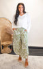 Printed Smocking Waist Side Slit Round Hem Pants