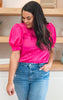 Hot Pink Glossy Short Sleeve Top